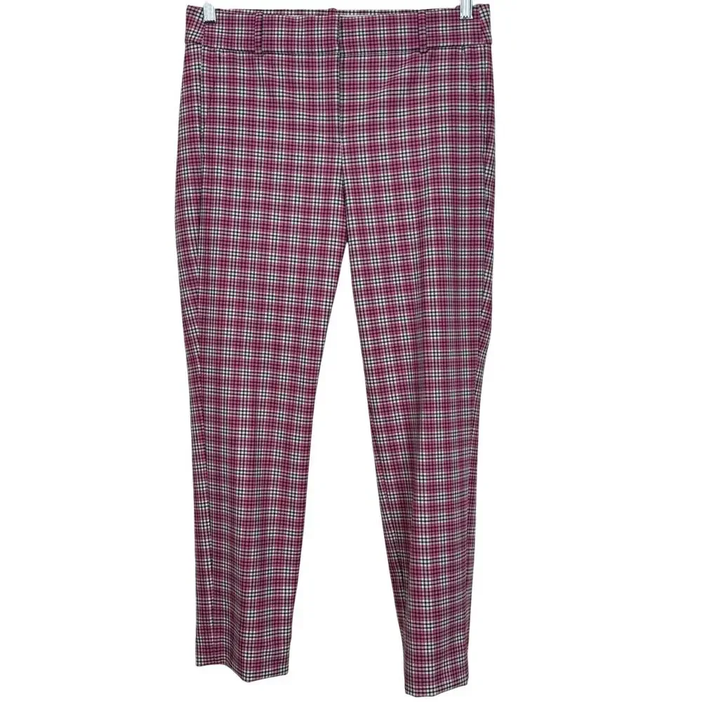 NWT J. Crew Cameron Slim Ankle Pant Pink Black Plaid Size 8 Preppy